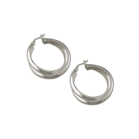 STERLING SILVER CROSS-OVER CREOLE HOOP EARRINGS