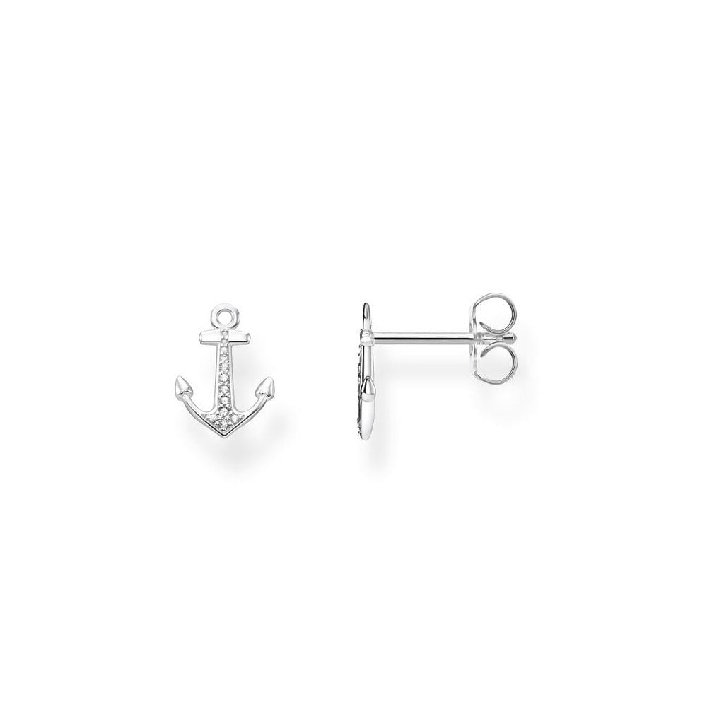 STERLING SILVER CUBIC ZIRCONIA ANCHOR STUD EARRINGS