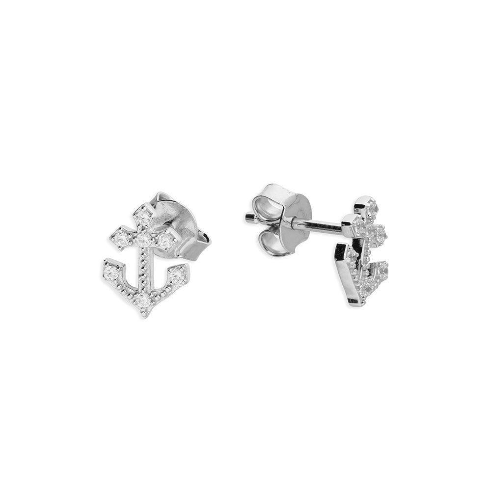 STERLING SILVER CUBIC ZIRCONIA ANCHOR STUD EARRINGS