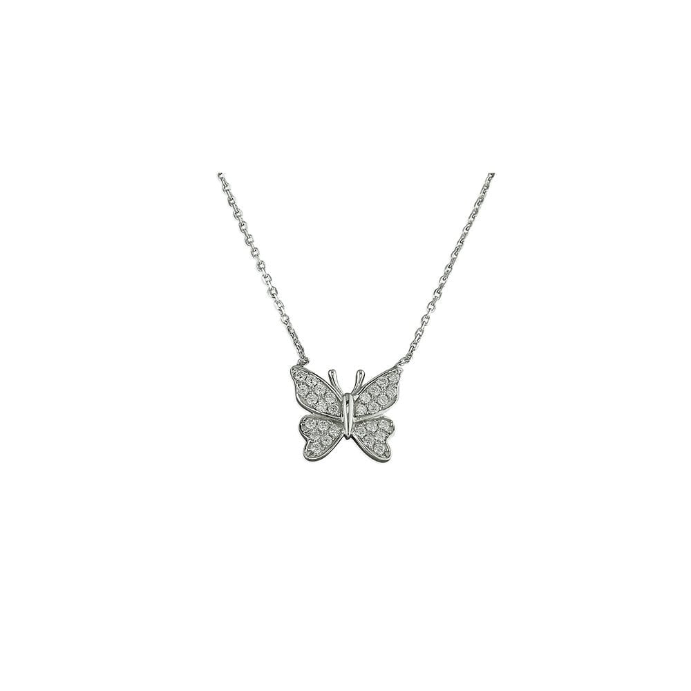 STERLING SILVER CUBIC ZIRCONIA BUTTERFLY NECKLACE