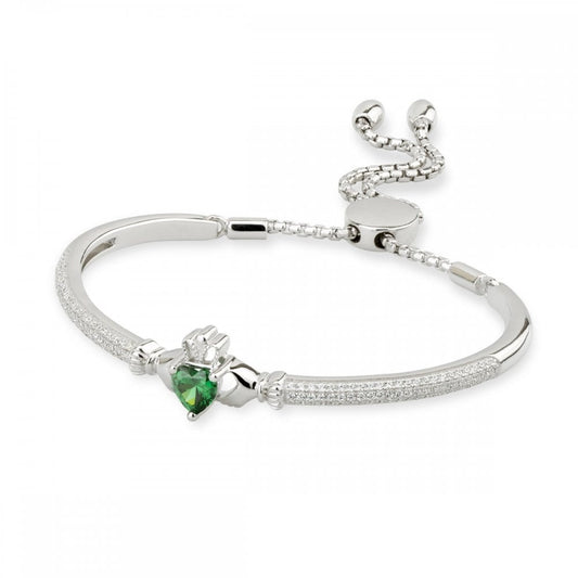 STERLING SILVER CUBIC ZIRCONIA CLADDAGH DRAW STRING BANGLE