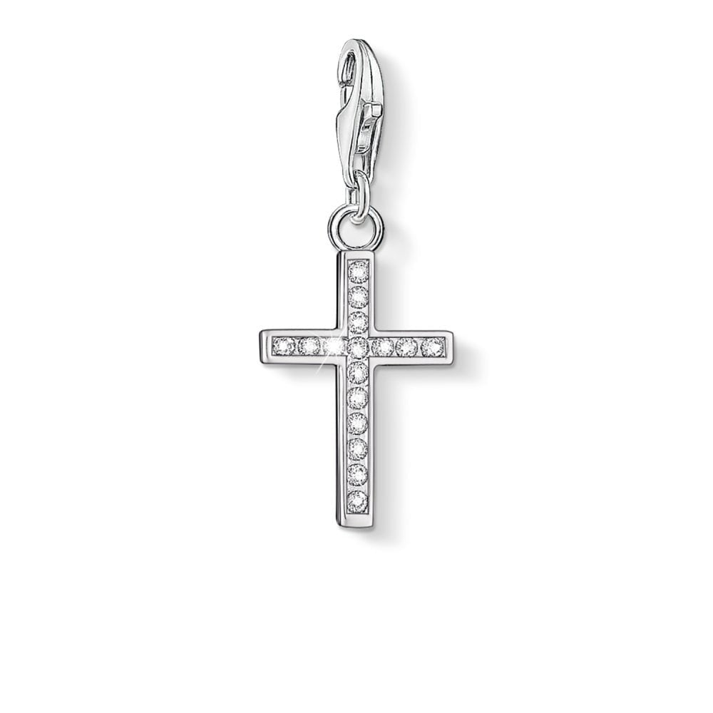 STERLING SILVER CUBIC ZIRCONIA CROSS CHARM PENDANT