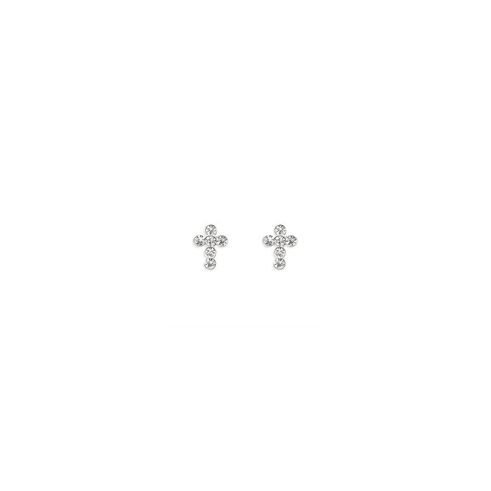 STERLING SILVER CUBIC ZIRCONIA CROSS STUD EARRINGS