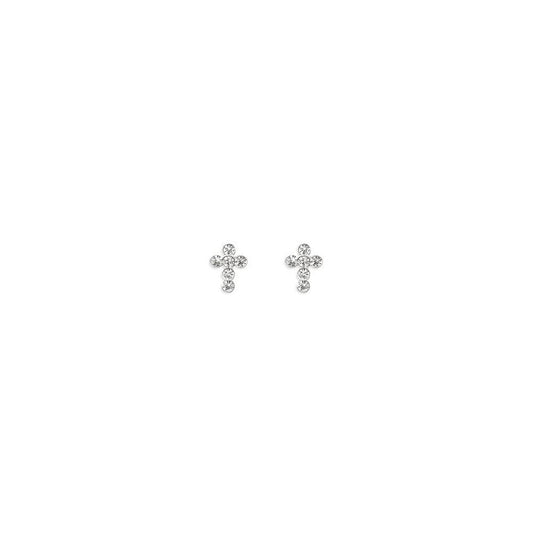 STERLING SILVER CUBIC ZIRCONIA CROSS STUD EARRINGS