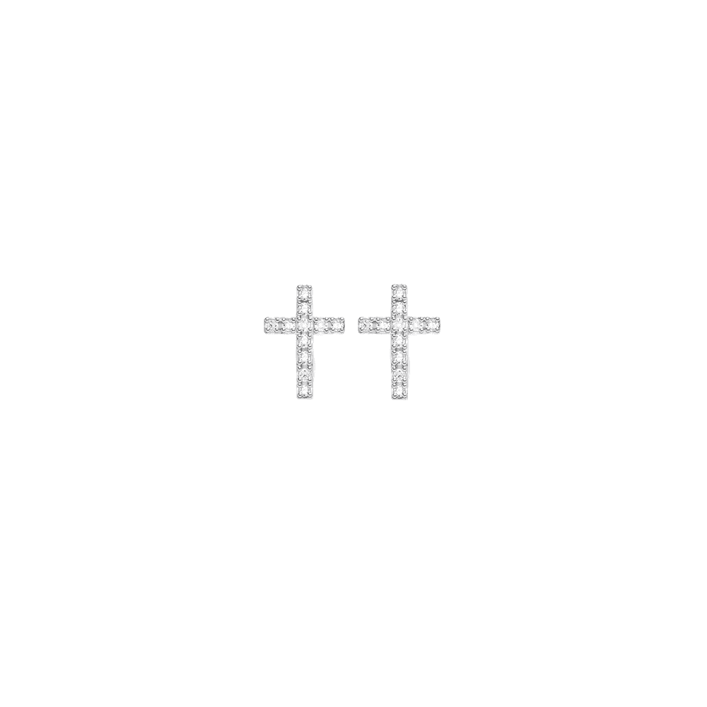 STERLING SILVER CUBIC ZIRCONIA CROSS STUD EARRINGS