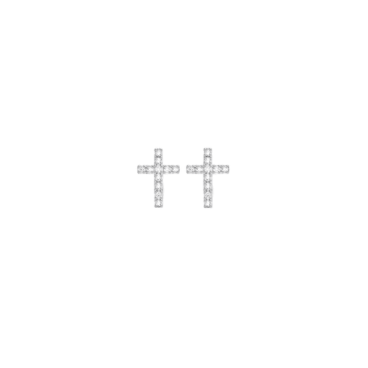 STERLING SILVER CUBIC ZIRCONIA CROSS STUD EARRINGS