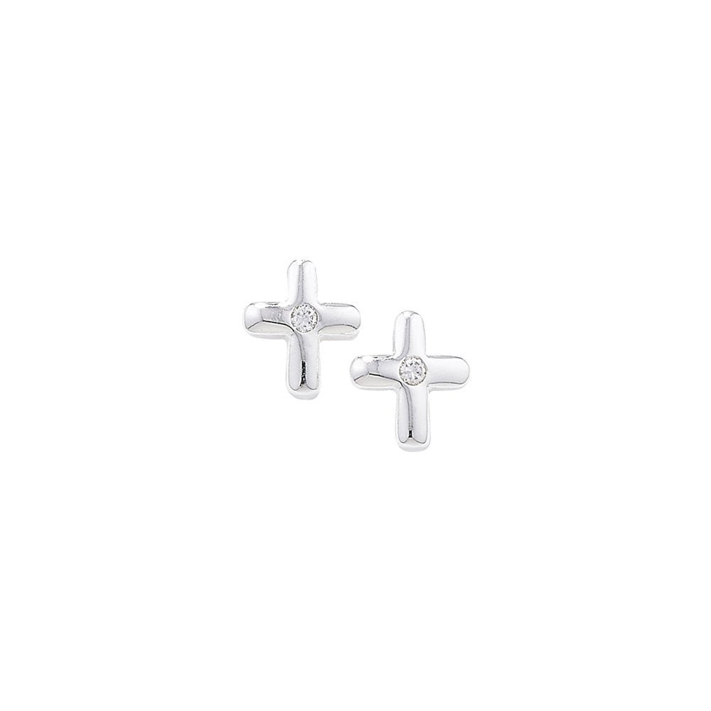 STERLING SILVER CUBIC ZIRCONIA CROSS STUD EARRINGS