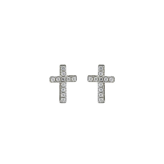 STERLING SILVER CUBIC ZIRCONIA CROSS STUD EARRINGS