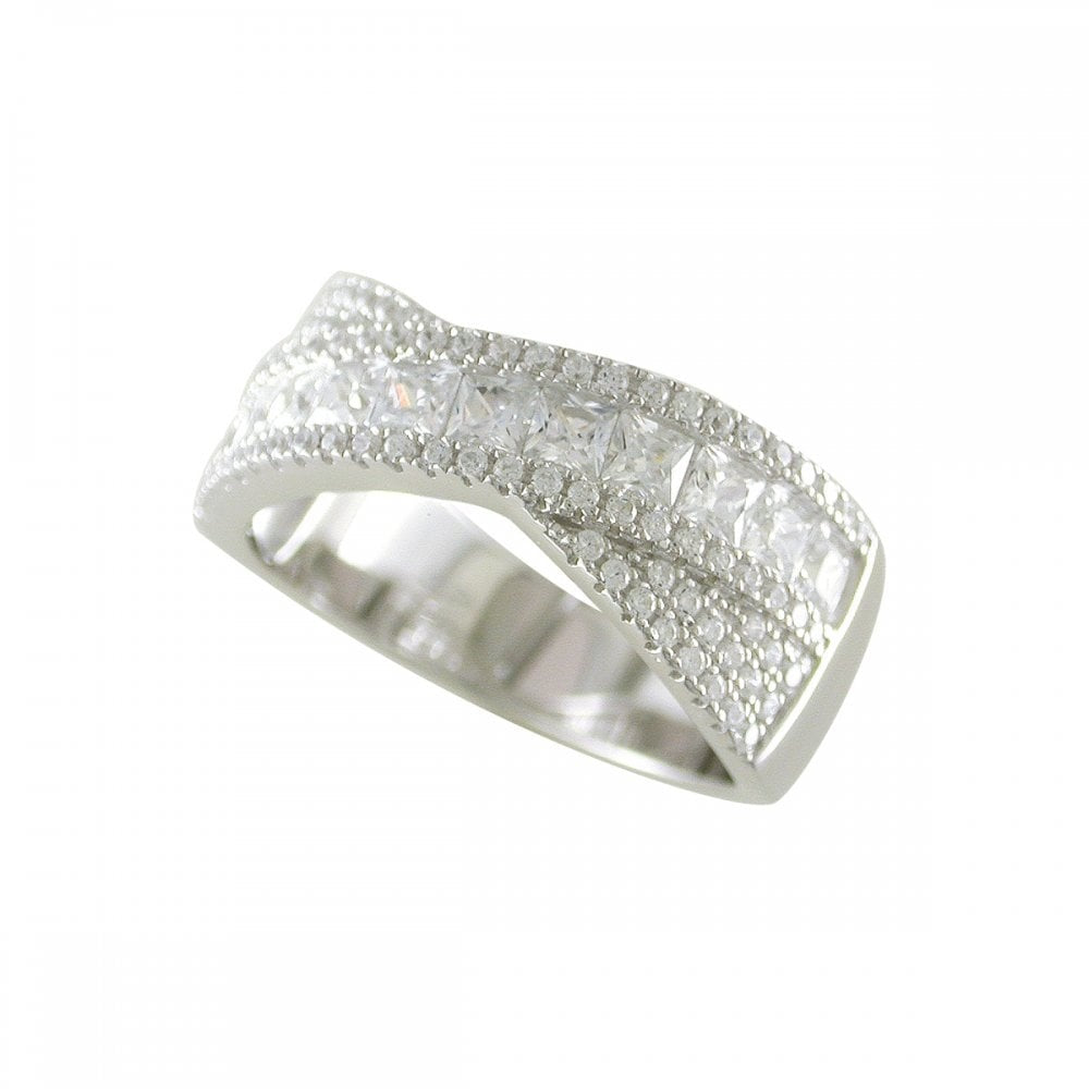 STERLING SILVER CUBIC ZIRCONIA CROSSOVER BAND RING