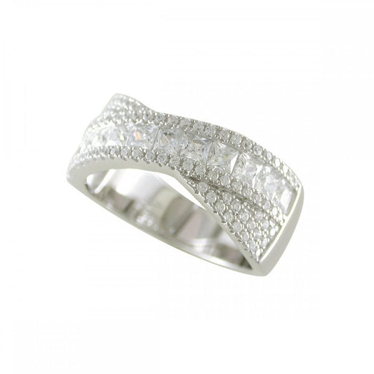 STERLING SILVER CUBIC ZIRCONIA CROSSOVER BAND RING