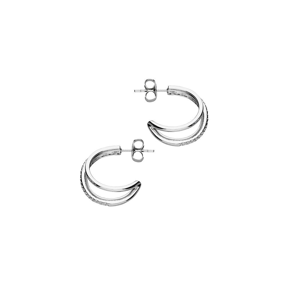 STERLING SILVER & CUBIC ZIRCONIA DOUBLE STUD HOOP EARRINGS
