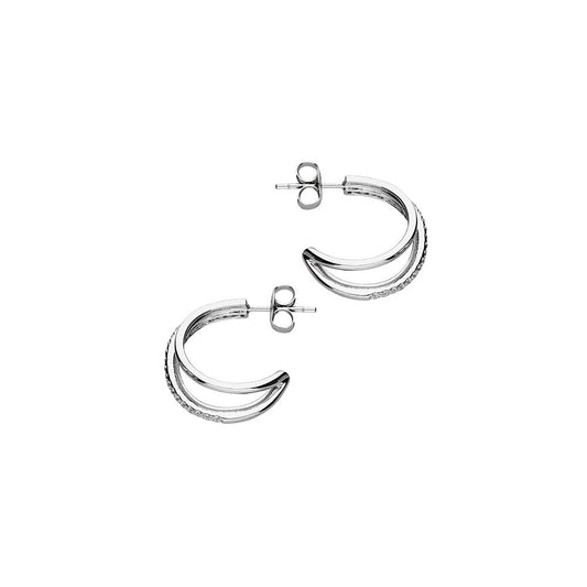 STERLING SILVER & CUBIC ZIRCONIA DOUBLE STUD HOOP EARRINGS