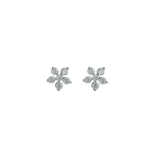 STERLING SILVER CUBIC ZIRCONIA FIVE PETAL FLOWER STUD EARRINGS