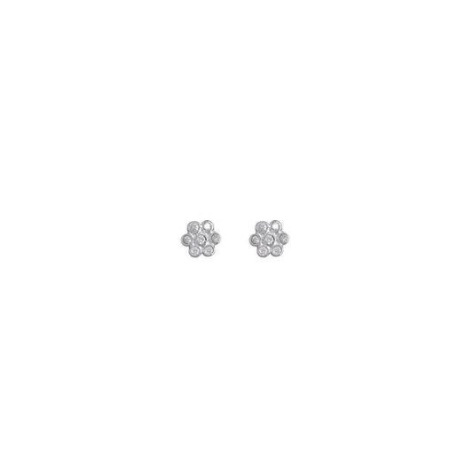 STERLING SILVER CUBIC ZIRCONIA FLOWER STUD EARRINGS