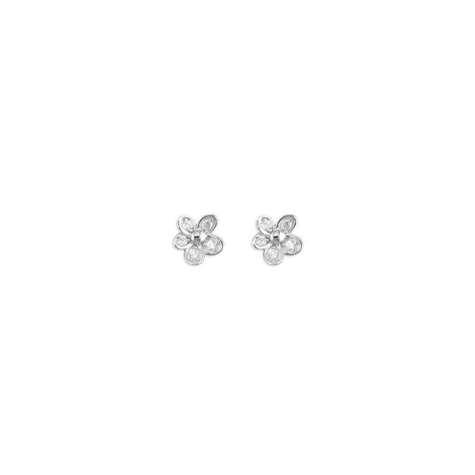 STERLING SILVER CUBIC ZIRCONIA FLOWER STUD EARRINGS