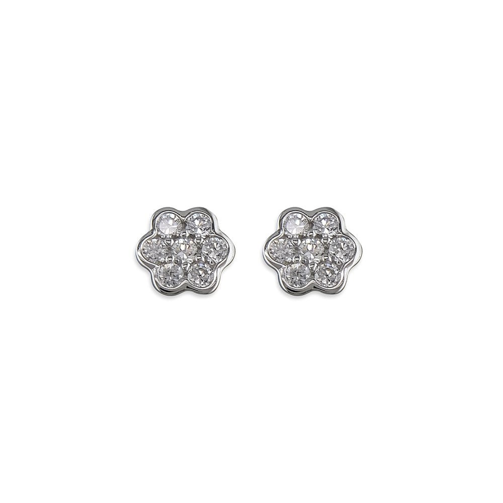 STERLING SILVER CUBIC ZIRCONIA FLOWER STUD EARRINGS
