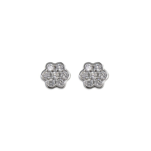 STERLING SILVER CUBIC ZIRCONIA FLOWER STUD EARRINGS