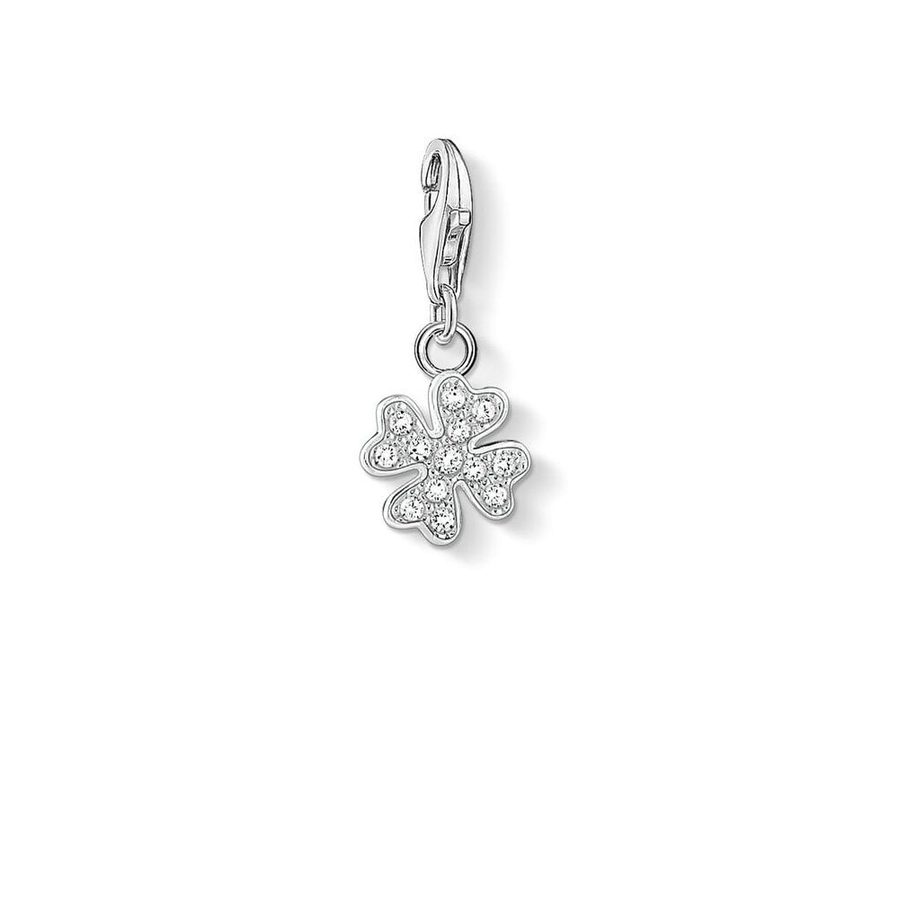 STERLING SILVER CUBIC ZIRCONIA FOUR LEAF CLOVER CHARM PENDANT