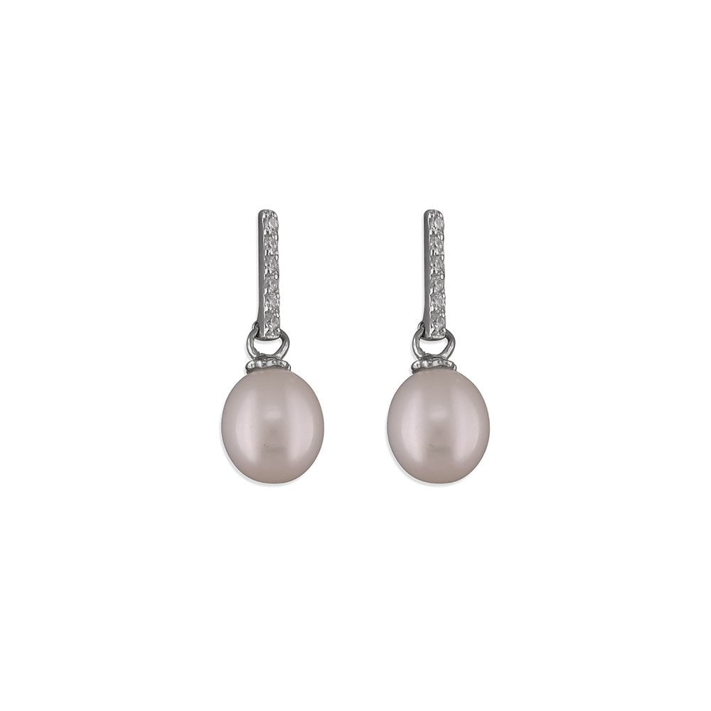 STERLING SILVER CUBIC ZIRCONIA FRESHWATER PEARL DROP EARRINGS