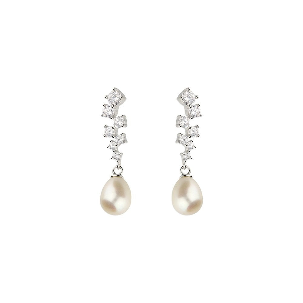 STERLING SILVER CUBIC ZIRCONIA FRESHWATER PEARL DROP  EARRINGS