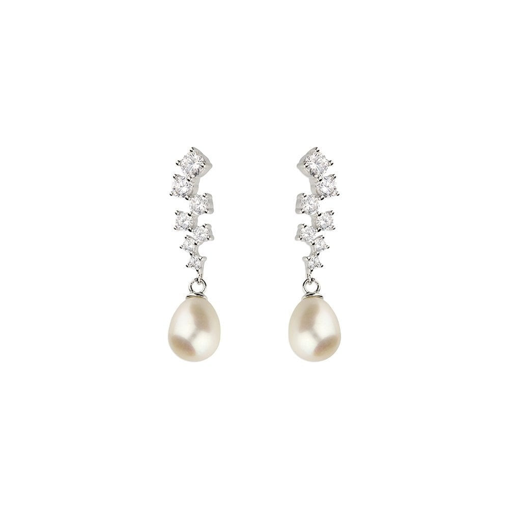 STERLING SILVER CUBIC ZIRCONIA FRESHWATER PEARL DROP  EARRINGS