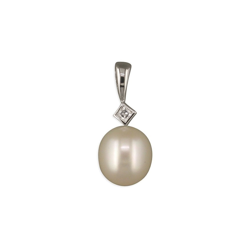 STERLING SILVER CUBIC ZIRCONIA FRESHWATER PEARL PENDANT