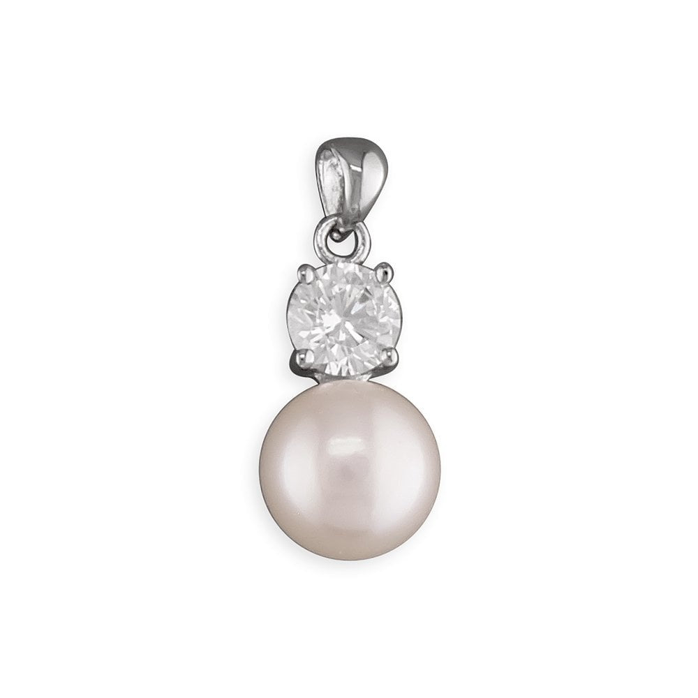 STERLING SILVER CUBIC ZIRCONIA & FRESHWATER PEARL PENDANT