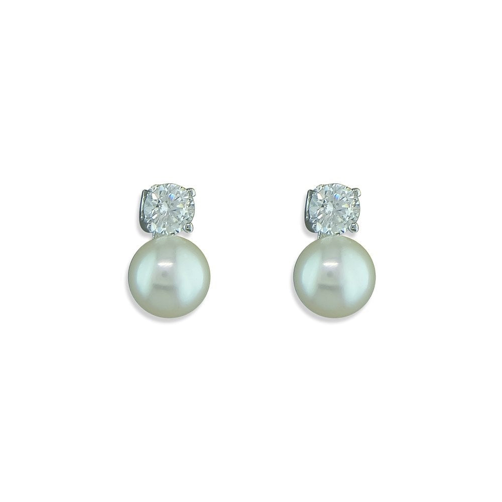 STERLING SILVER CUBIC ZIRCONIA & FRESHWATER PEARL STUD EARRINGS