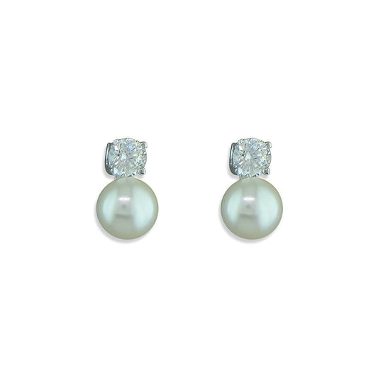 STERLING SILVER CUBIC ZIRCONIA & FRESHWATER PEARL STUD EARRINGS