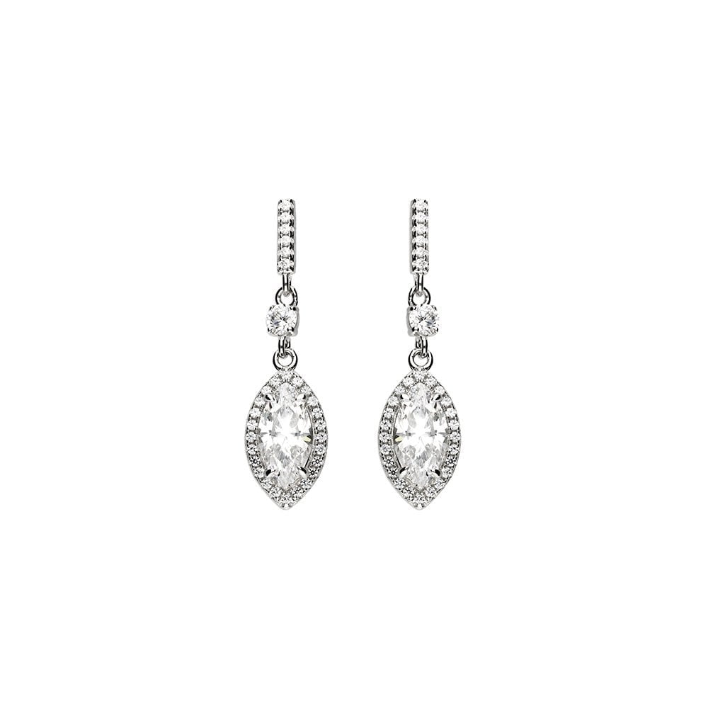 STERLING SILVER CUBIC ZIRCONIA HALO DROP EARRINGS