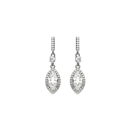 STERLING SILVER CUBIC ZIRCONIA HALO DROP EARRINGS
