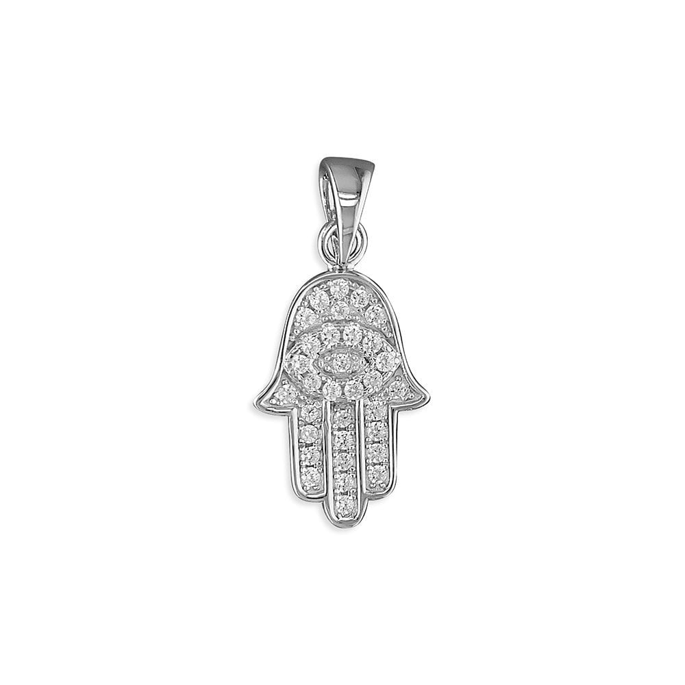 STERLING SILVER CUBIC ZIRCONIA HAMSA HAND PENDANT