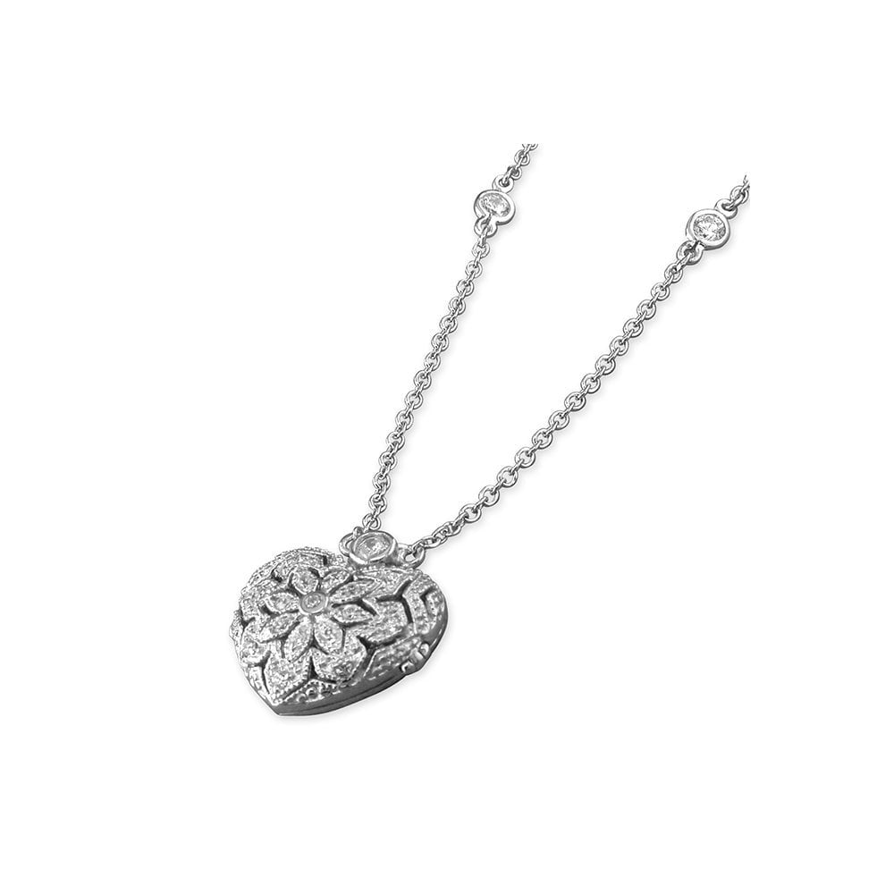 STERLING SILVER CUBIC ZIRCONIA HEART NECKLACE