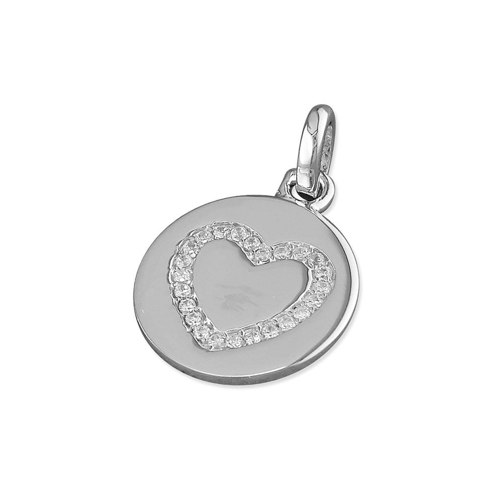 STERLING SILVER CUBIC ZIRCONIA HEART OUTLINE ON DISC