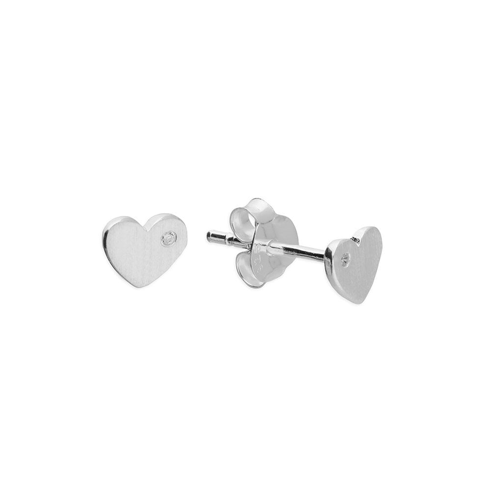 STERLING SILVER CUBIC ZIRCONIA HEART STUD EARRINGS
