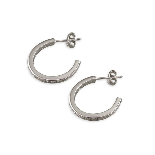 STERLING SILVER CUBIC ZIRCONIA HOOP EARRINGS