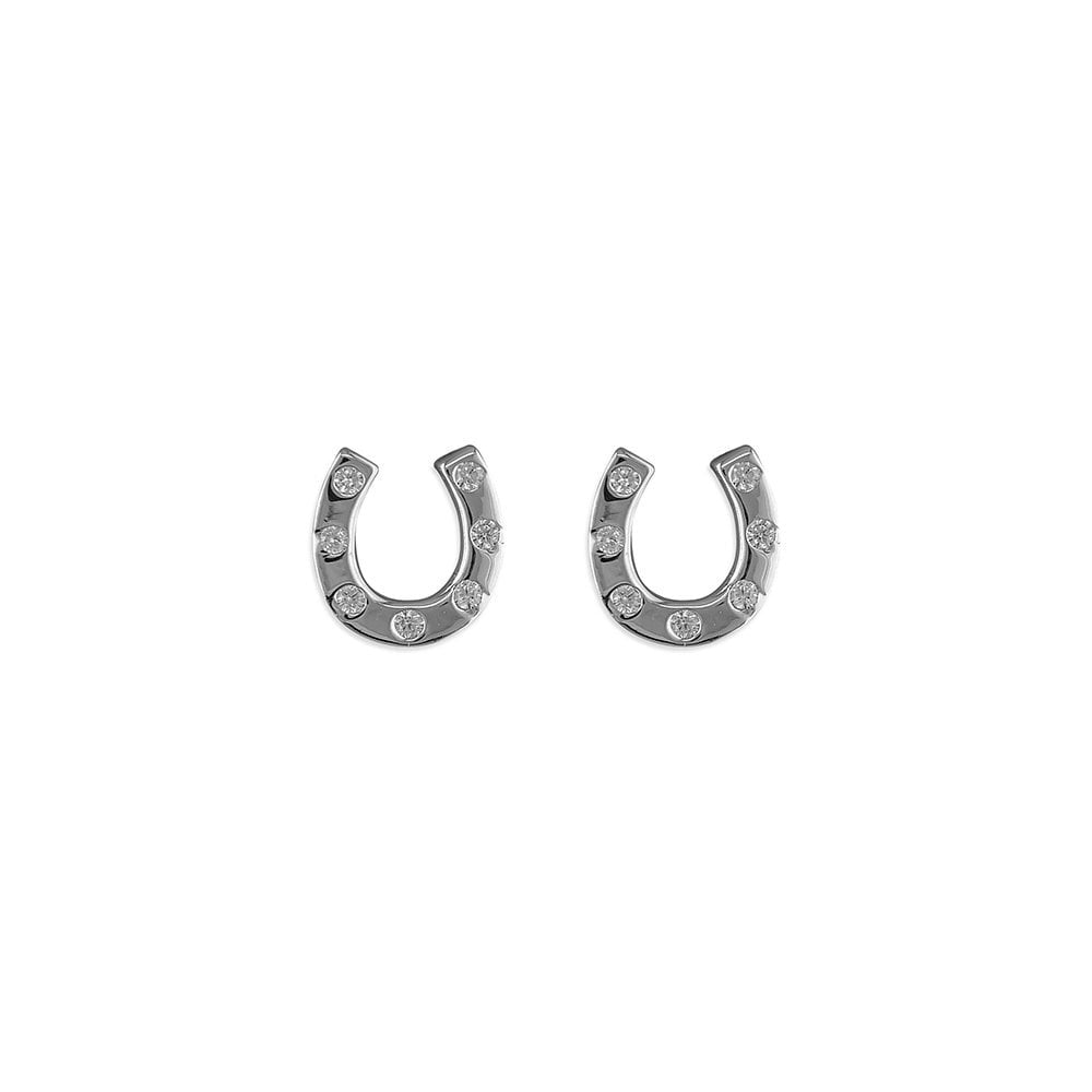 STERLING SILVER CUBIC ZIRCONIA HORSESHOE STUD EARRINGS