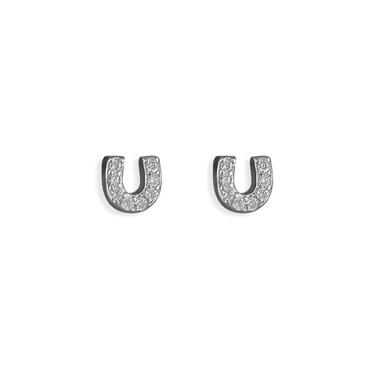 STERLING SILVER CUBIC ZIRCONIA HORSESHOE STUD EARRINGS