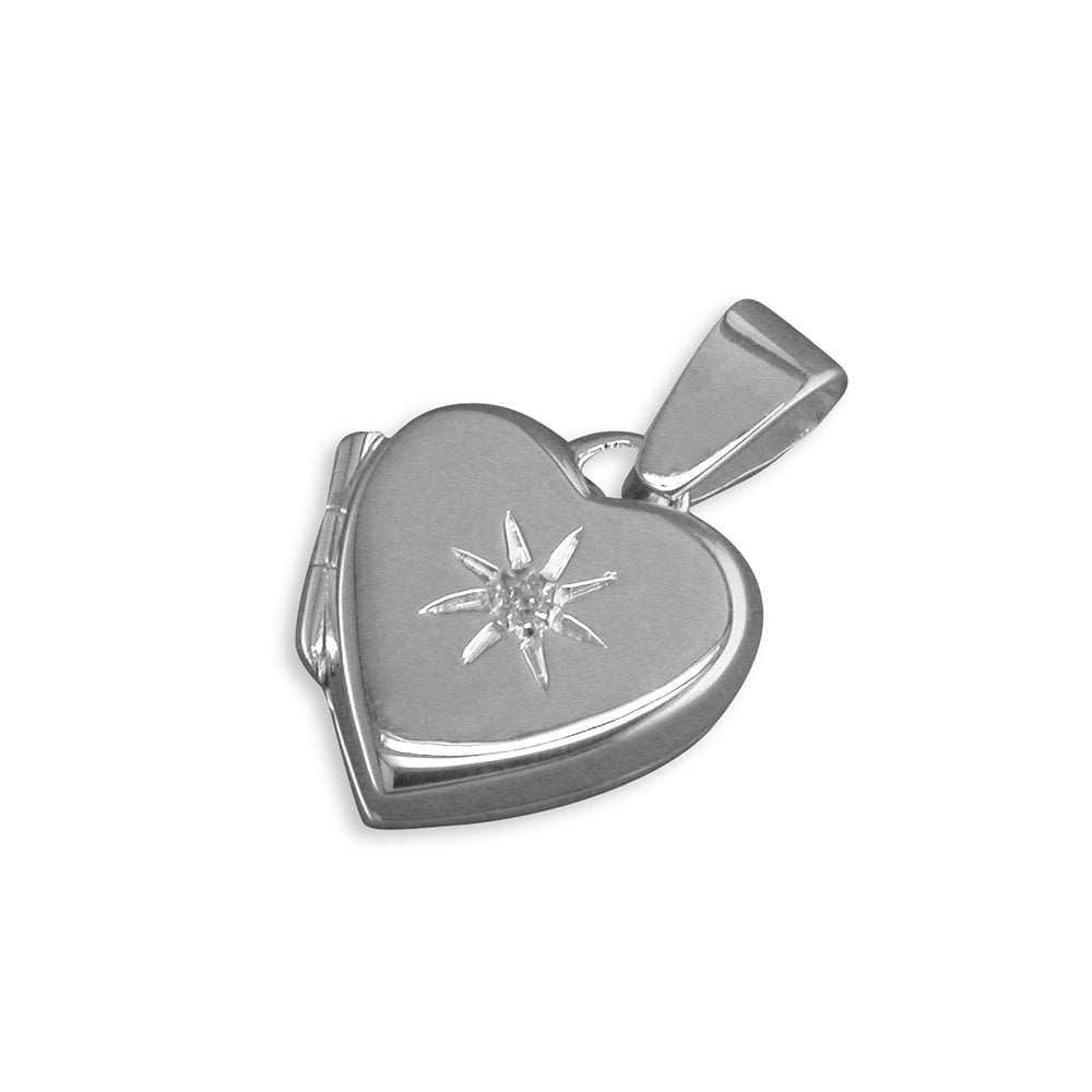 STERLING SILVER CUBIC ZIRCONIA-IN-STARBURST HEART LOCKET