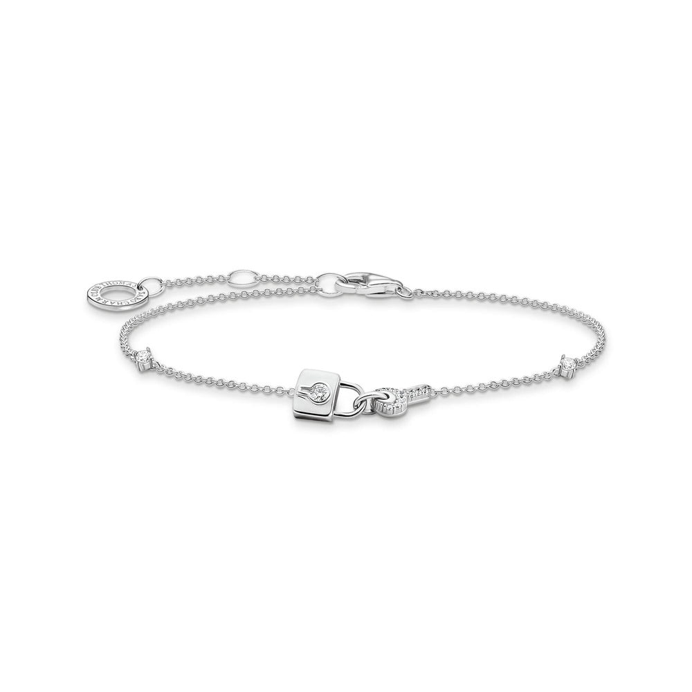STERLING SILVER CUBIC ZIRCONIA LOCK AND KEY BRACELET