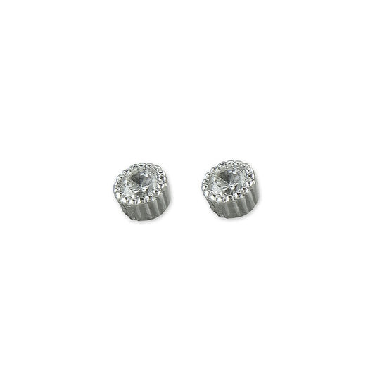 STERLING SILVER CUBIC ZIRCONIA MILLED EDGE STUD EARRINGS