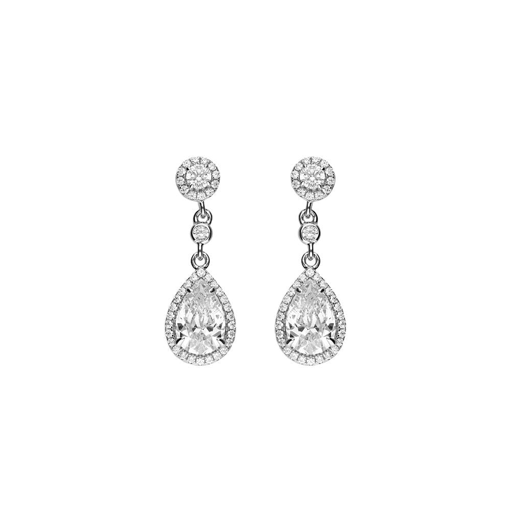 STERLING SILVER CUBIC ZIRCONIA PEAR SHAPED DROP EARRINGS