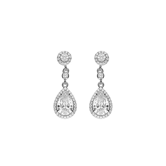 STERLING SILVER CUBIC ZIRCONIA PEAR SHAPED DROP EARRINGS