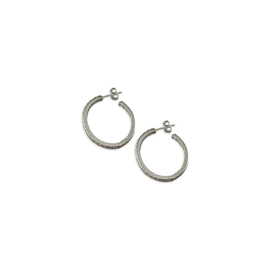 STERLING SILVER CUBIC ZIRCONIA-RIMMED OVAL HOOP EARRINGS