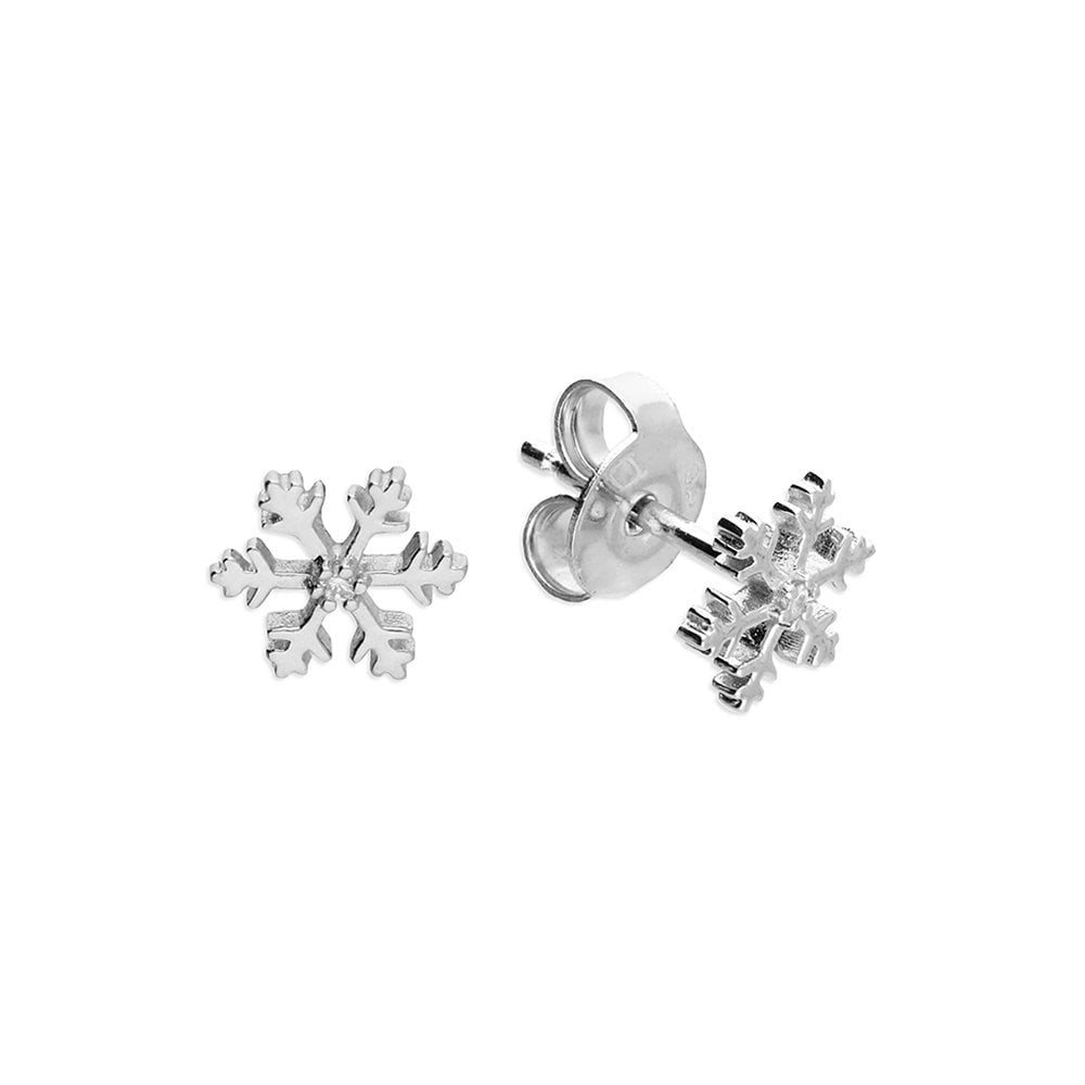 STERLING SILVER CUBIC ZIRCONIA SNOWFLAKE STUD EARRINGS