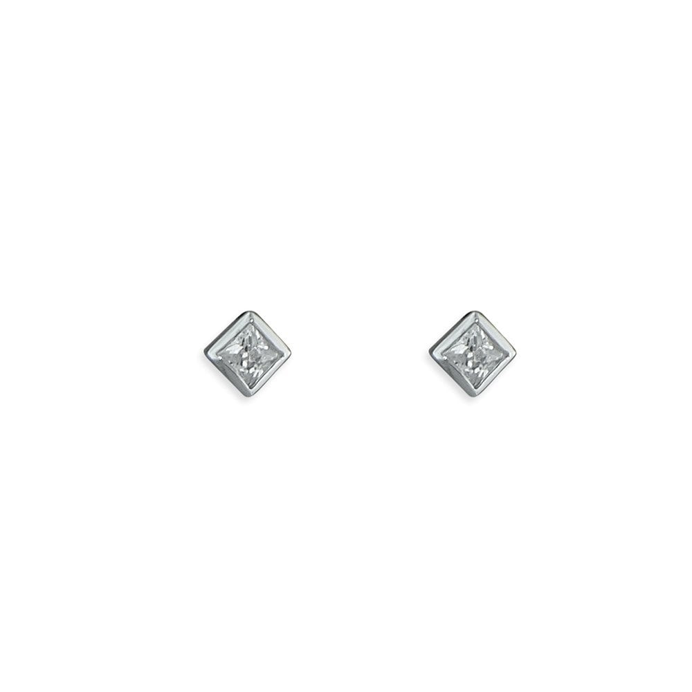STERLING SILVER CUBIC ZIRCONIA SQUARE STUD EARRINGS