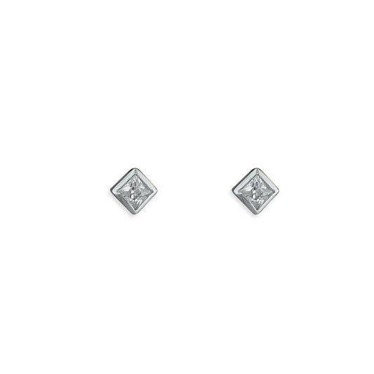 STERLING SILVER CUBIC ZIRCONIA SQUARE STUD EARRINGS