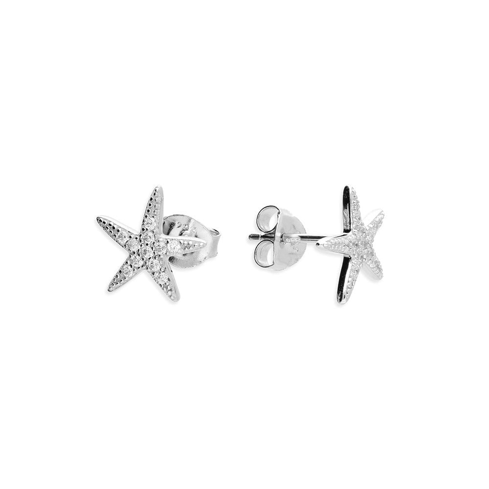 STERLING SILVER CUBIC ZIRCONIA STARFISH STUD EARRINGS