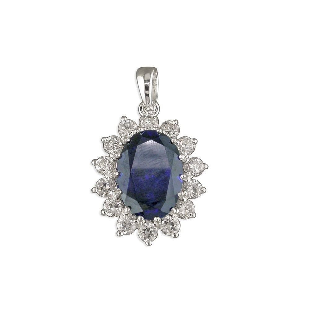 STERLING SILVER CUBIC ZIRCONIA & SYNTHETIC SAPPHIRE PENDANT 