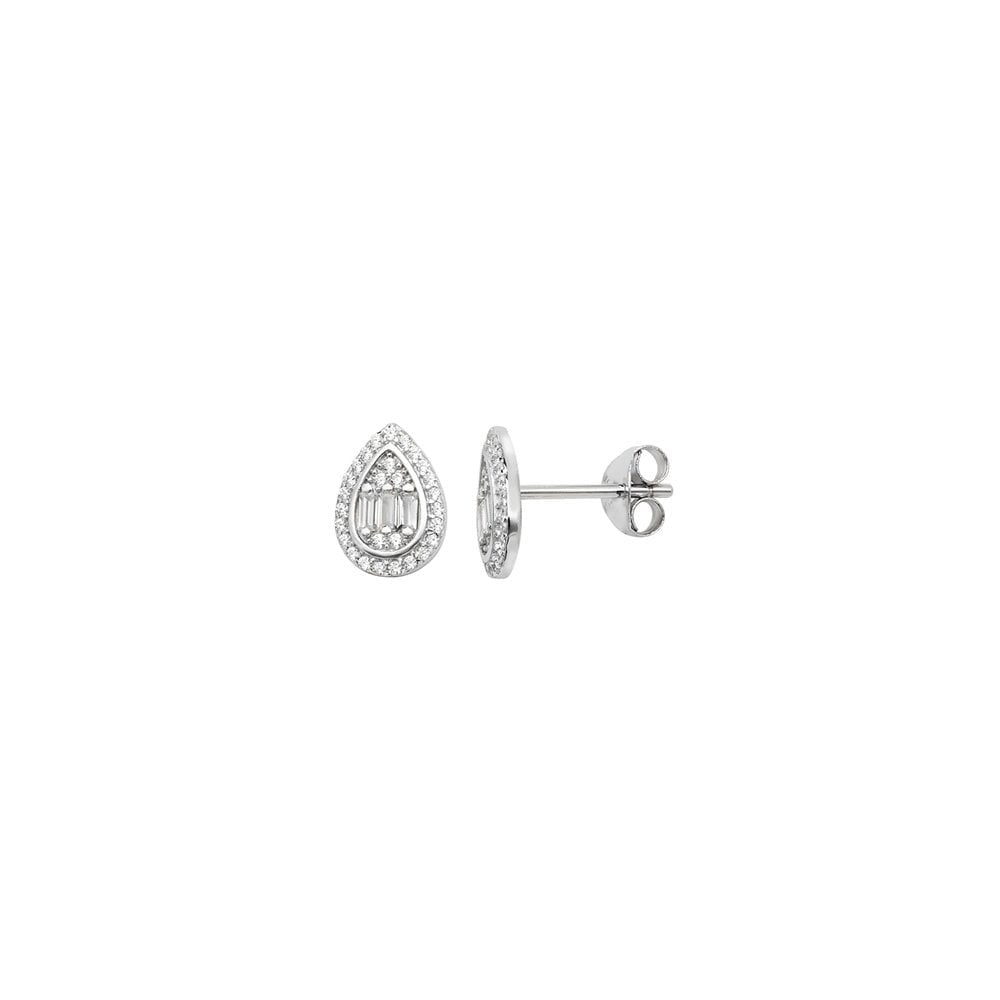 STERLING SILVER CUBIC ZIRCONIA TEAR SHAPED STUD EARRINGS